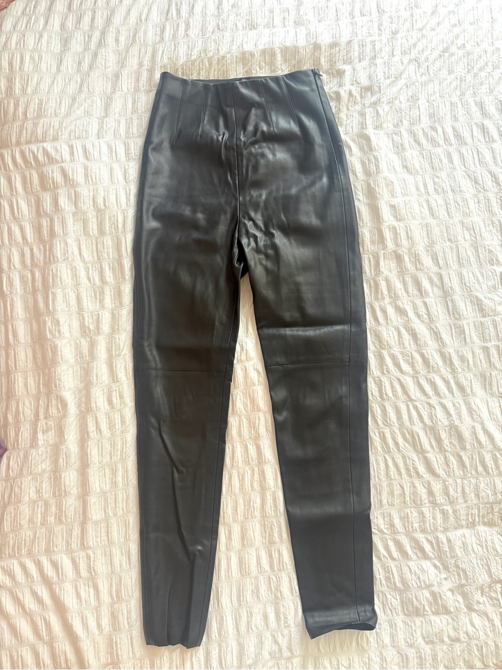 Zara Black Elastic Waistband Leather Pants